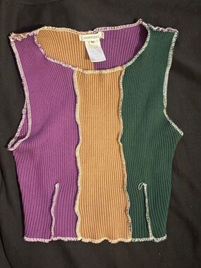Colorblock Ribbed Tank Top - Purple, Camel & Green